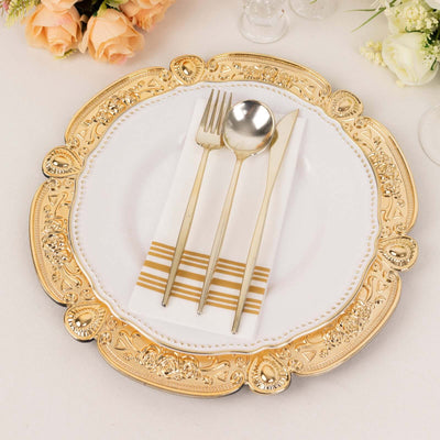 6-Pack Acrylic Round Charger Plates 13" in Gold Floral Embossed with Scalloped Rim, Plastic Decorative Charger Tableware