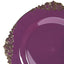 10-Pack Plastic 10" Round Dinner Plates in Purple with Gold Leaf Embossed Rim - Disposable Vintage Baroque Style Plates