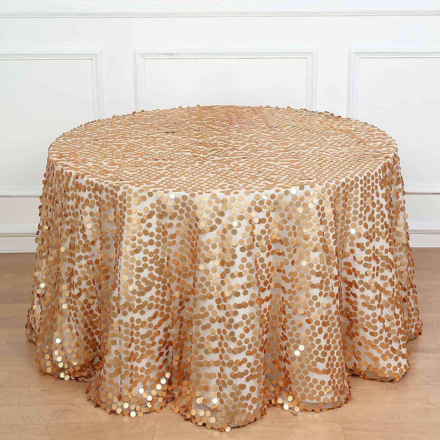Sequin 120" Round Tablecloth Matte Champagne - Seamless Big Payette Table Cover