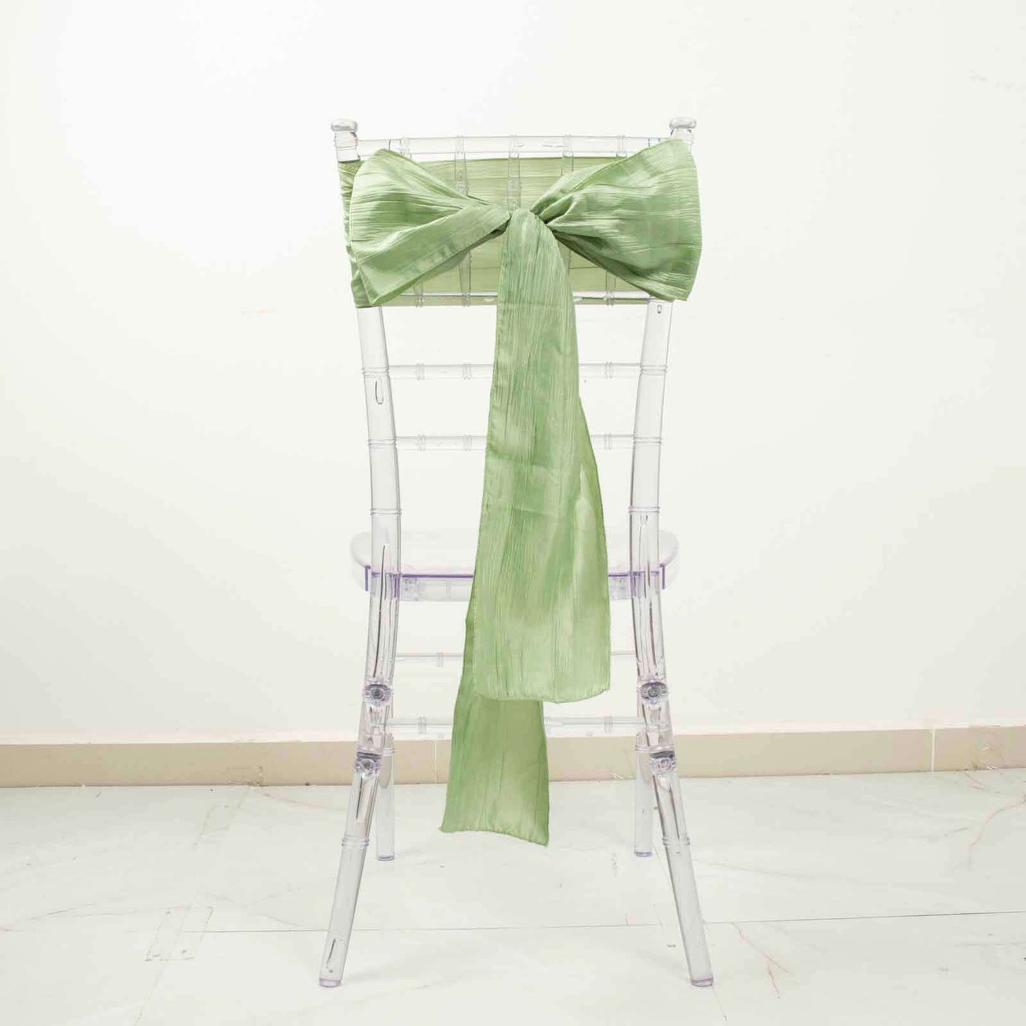 5 Pack Taffeta 6"x106" Chair Sashes Sage Green Accordion Crinkle Texture - Stylish Decor for Weddings & Gatherings