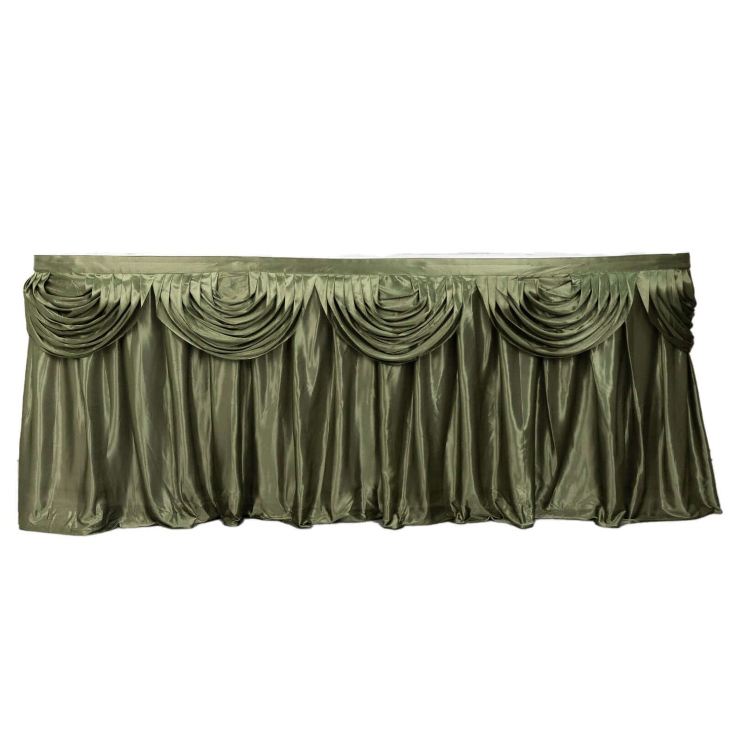 Satin 14ft Table Skirt Dusty Sage Green - Pleated Double Drape Table Cover