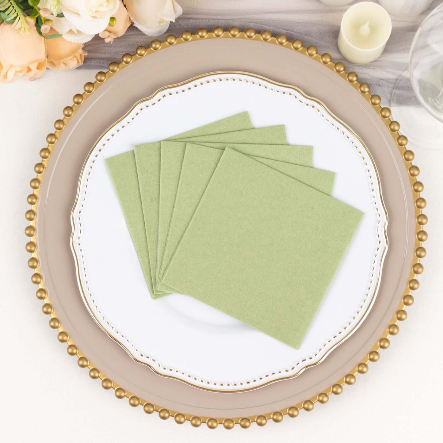20 Pack Linen-Like Paper 5"x5" Napkins Sage Green - Highly Absorbent Airlaid Napkins