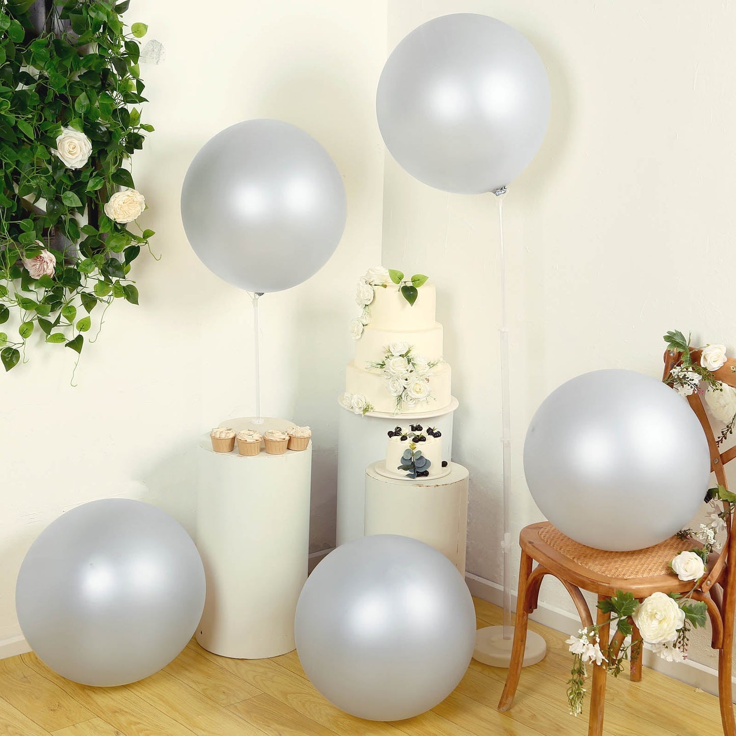 5 Pack Large Silver Biodegradable Balloons, 36" Thickened Extra Strong Eco-friendly Latex Helium Party Balloons