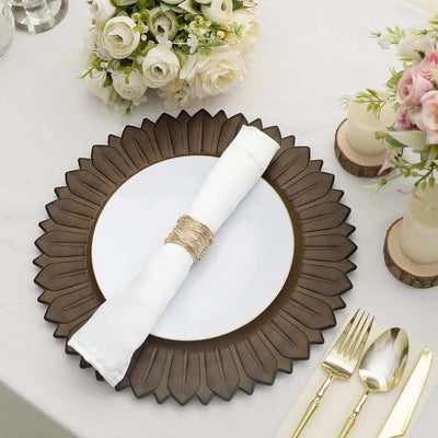 6-Pack Plastic Round Charger Plates 13" in Natural with Sunflower Rim, Matte Finish Disposable Dinner Charger Tableware