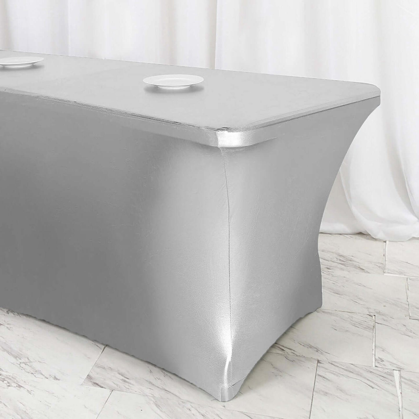 Stretch Spandex 72"x30" Rectangle Tablecloth Metallic Silver - Form-Fitting Table Cover