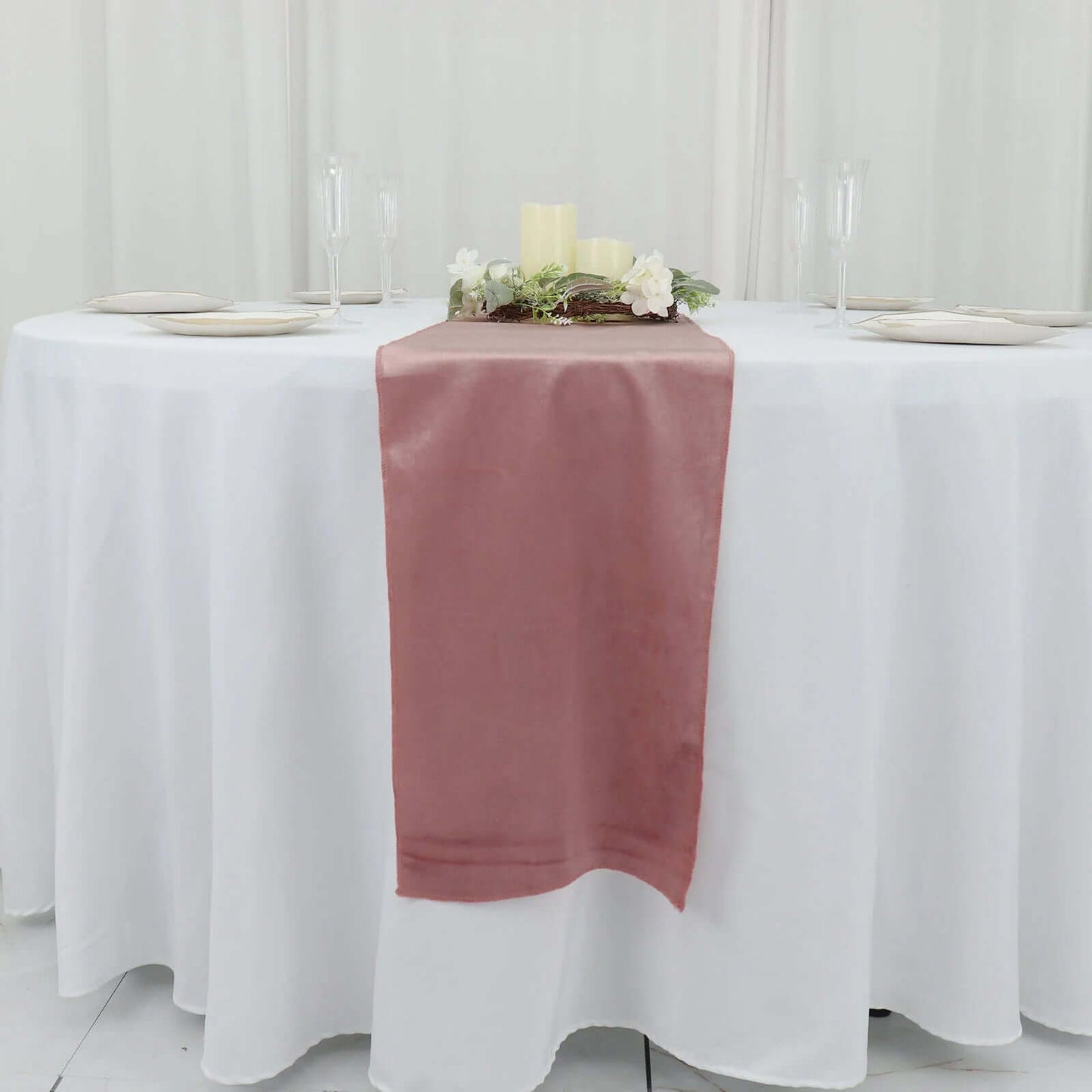 Premium Velvet 12"x108" Table Runner Dusty Rose - Sheen Finish Reusable Table Decor