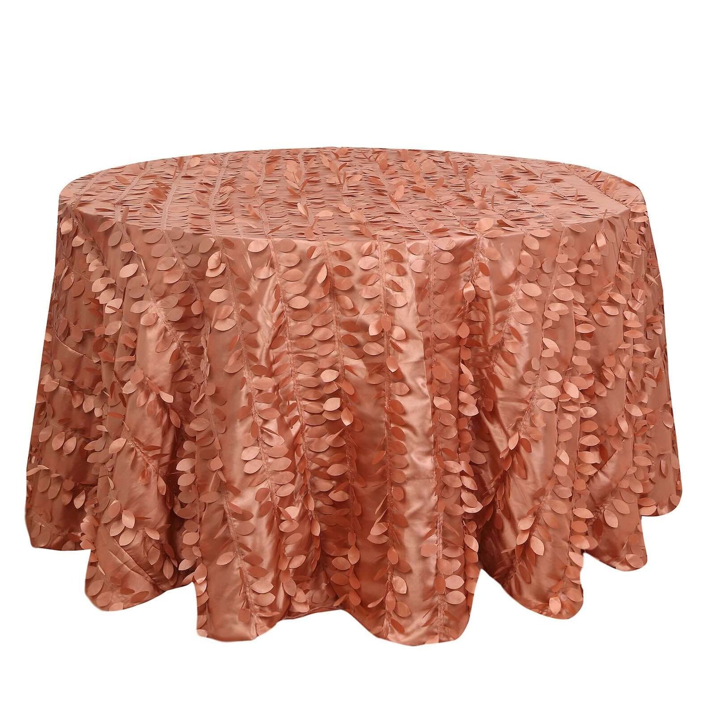 Taffeta 120" Round Tablecloth Terracotta (Rust) | 3D Leaf Petal Design Seamless Table Cover