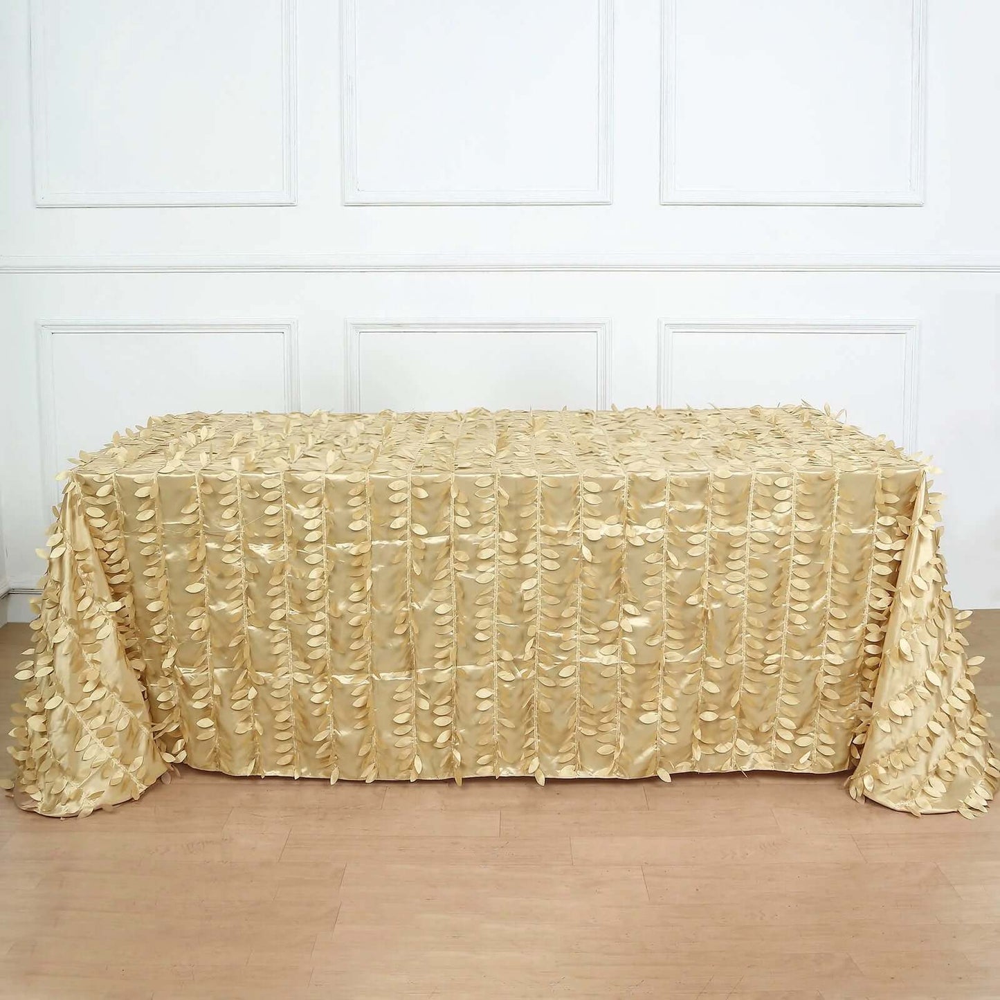 Taffeta 90"x132" Rectangle Tablecloth Champagne | 3D Leaf Petal Design Seamless Table Cover