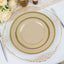 10-Pack Plastic 7" Round Appetizer Plates in Taupe with Gold Rim - Sleek Disposable Salad Plates for Banquets & Special Occasions