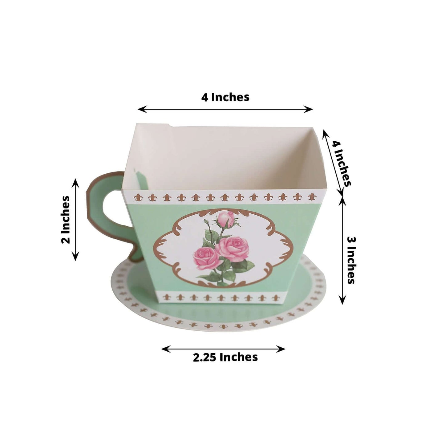25 Pack Turquoise Mini Teacup and Saucer Party Favor Boxes with Rose Floral Print, Tea Time Candy Boxes - 4"x3"