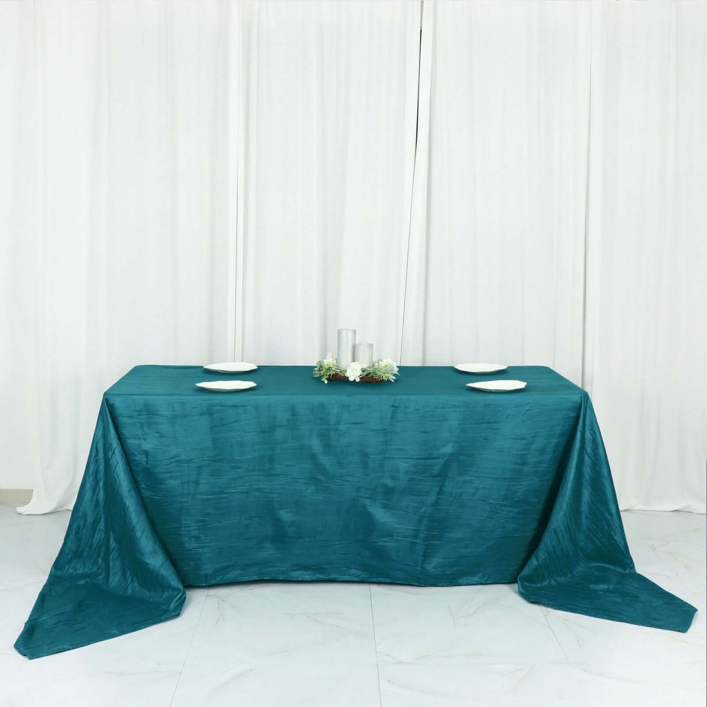 Taffeta 90"x156" Rectangle Tablecloth Teal - Accordion Crinkle Seamless Table Cover