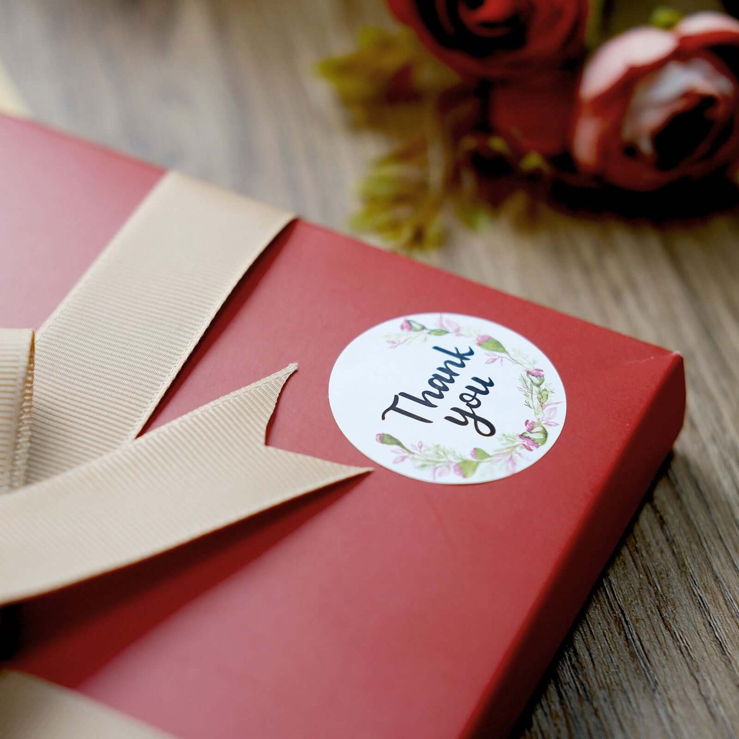 500Pcs 1.5" Thank You Black Print and Floral Design Stickers Roll, DIY Envelope Seal Labels - Round Assorted Designs