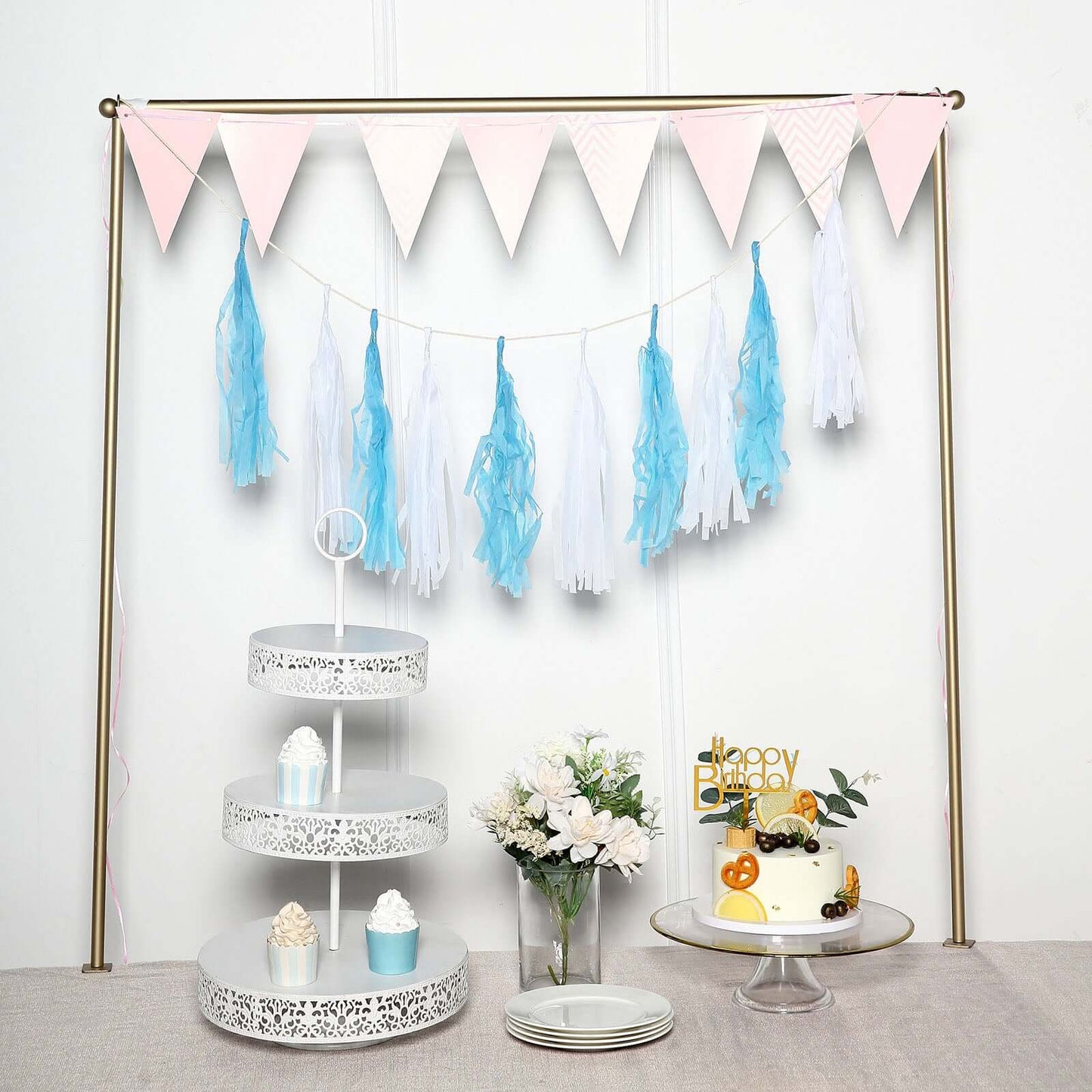 12 Pack Pre-Tied Turquoise Tissue Paper Tassel Garland With String, Hanging Fringe Party Streamer Backdrop Decor
