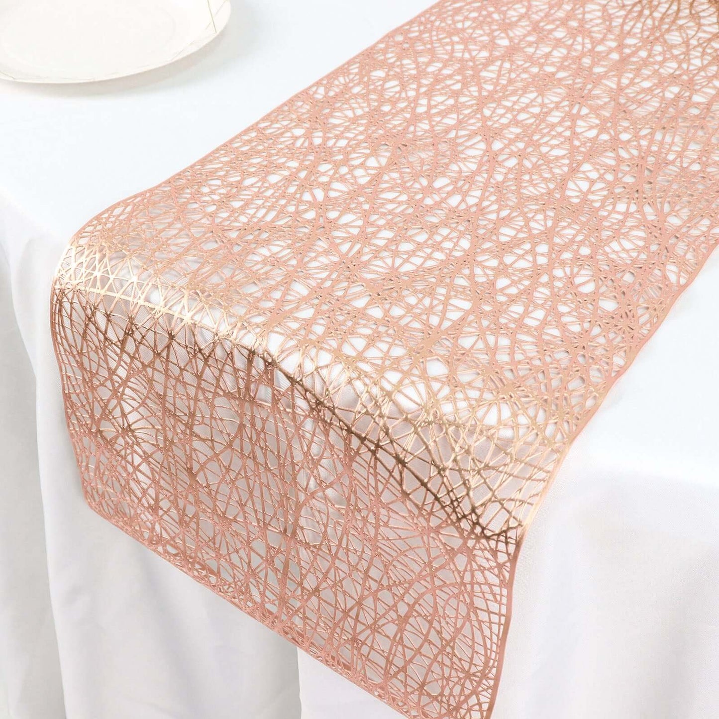 Plastic Woven Vinyl 13"x6ft Table Runner Metallic Rose Gold - Non-Slip & Reversible Tabletop Decor
