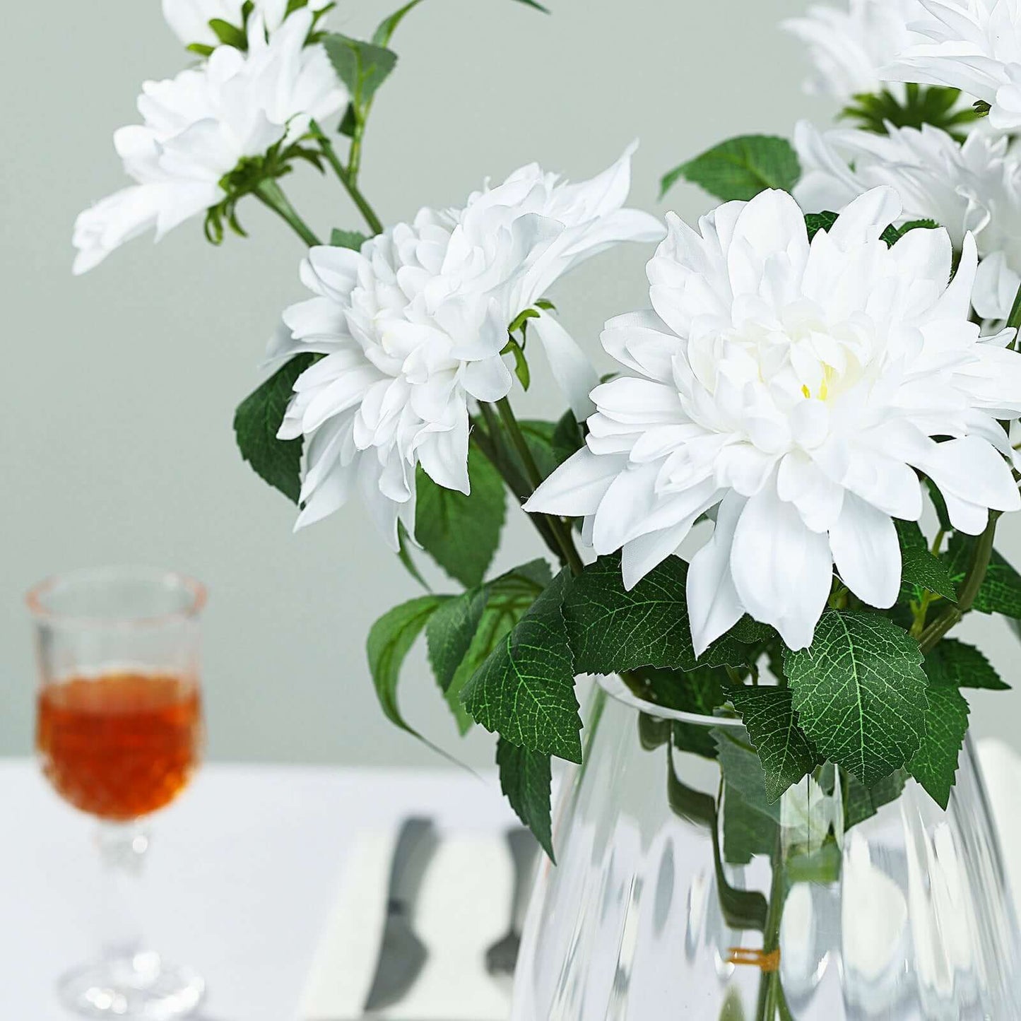 30" Tall White Artificial Dahlia Silk Flower Stems, Faux Floral Spray