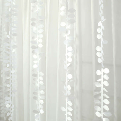 Taffeta Ribbon Sash with 4" Leaf Petal Design White 50ft - Sophisticated Artificial Fabric Garland for Events