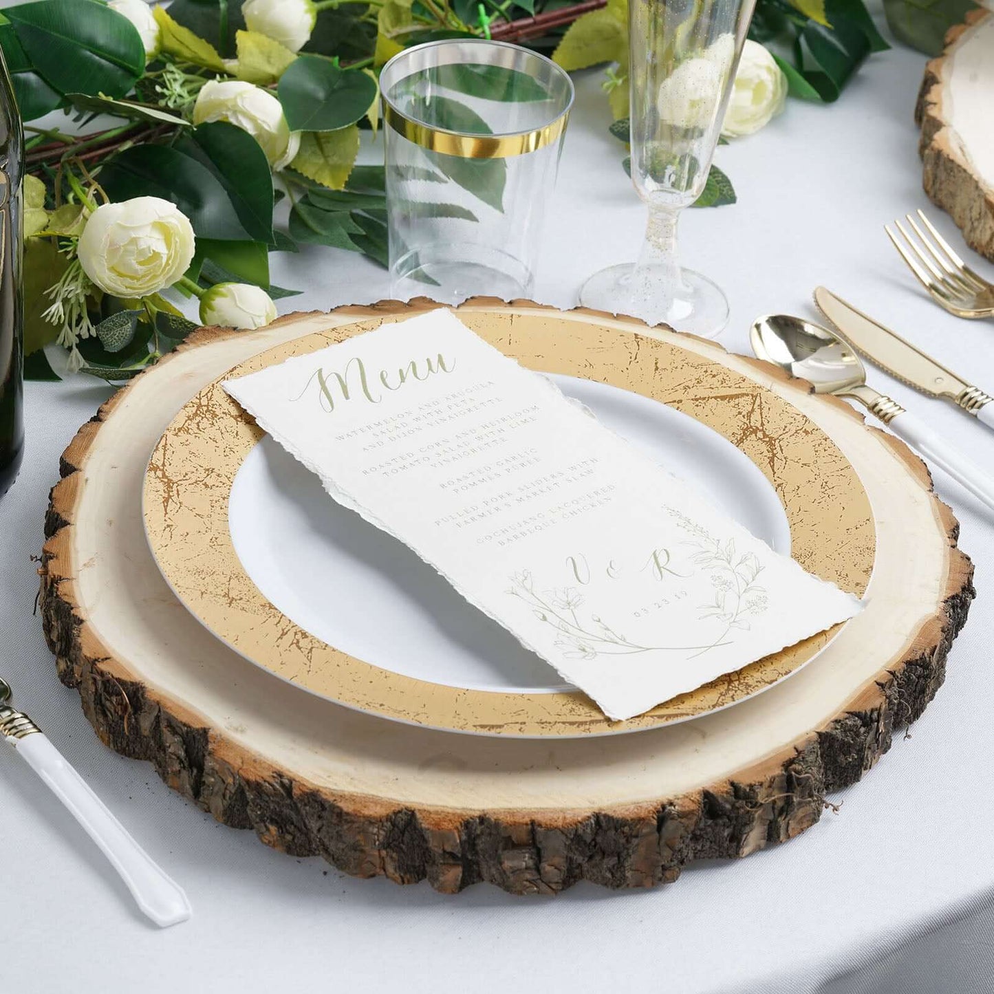 15" Dia Natural Wood Charger Plates With Bark Edge Wood Slice Chargers Rustic Wedding Table Settings