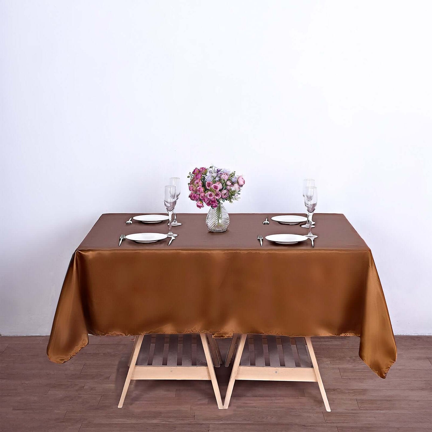 Satin 72"x72" Table Overlay Square Tablecloth Cinnamon Brown - Smooth Finish Table Cover