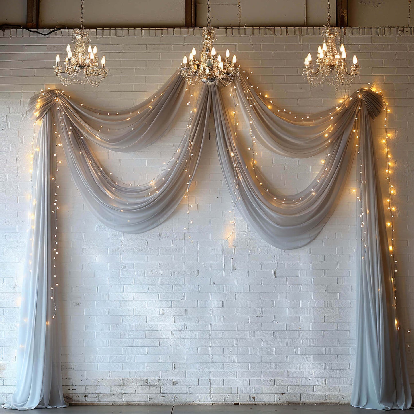 5ftx32ft Silver Chiffon Curtain Panel, Durable Flame Resistant Backdrop Ceiling Drapery With Rod Pocket
