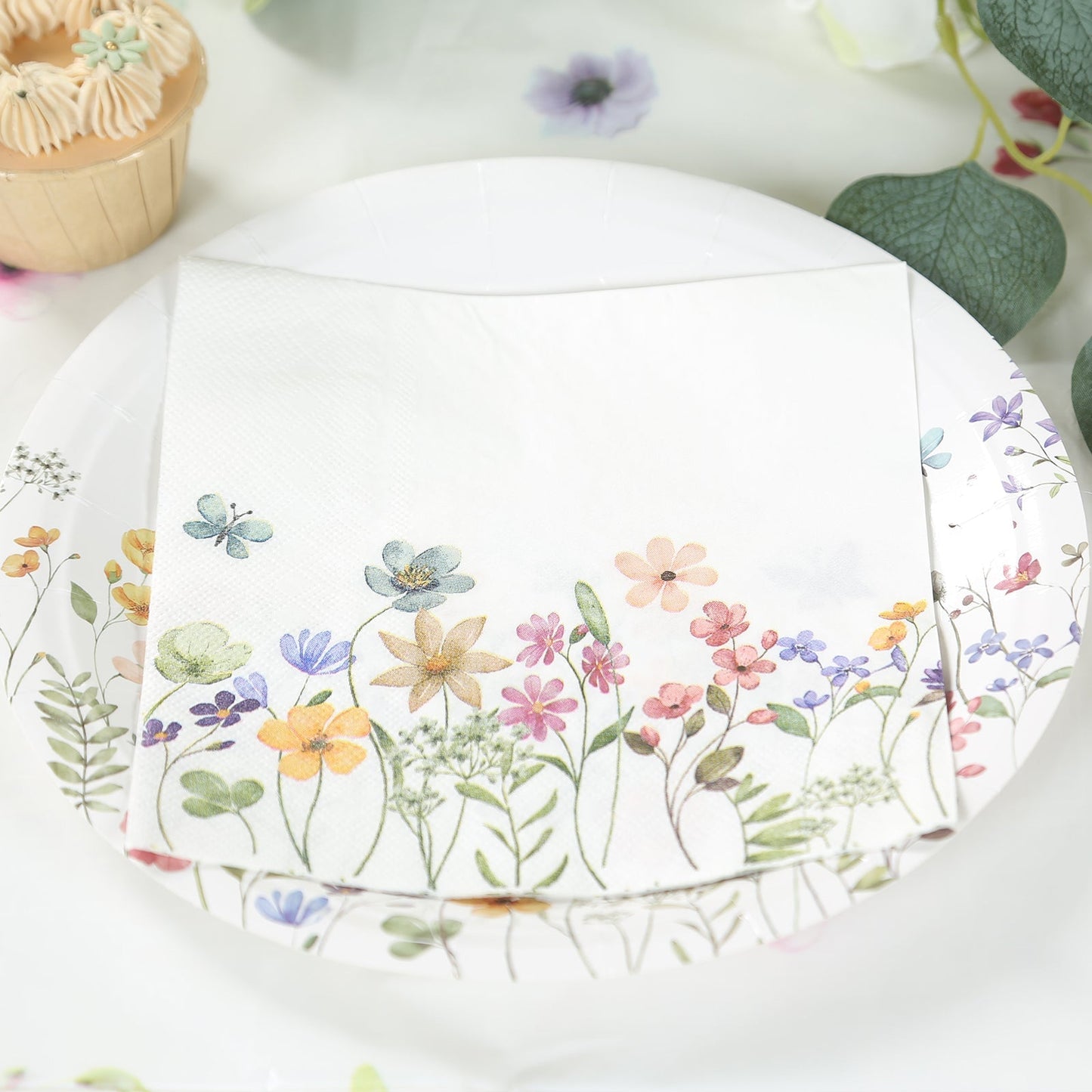 50-Pack Paper Cocktail Napkins with Wildflower Butterfly Design - Disposable 2 Ply Beverage Napkins for Parties 6.5"x6.5"