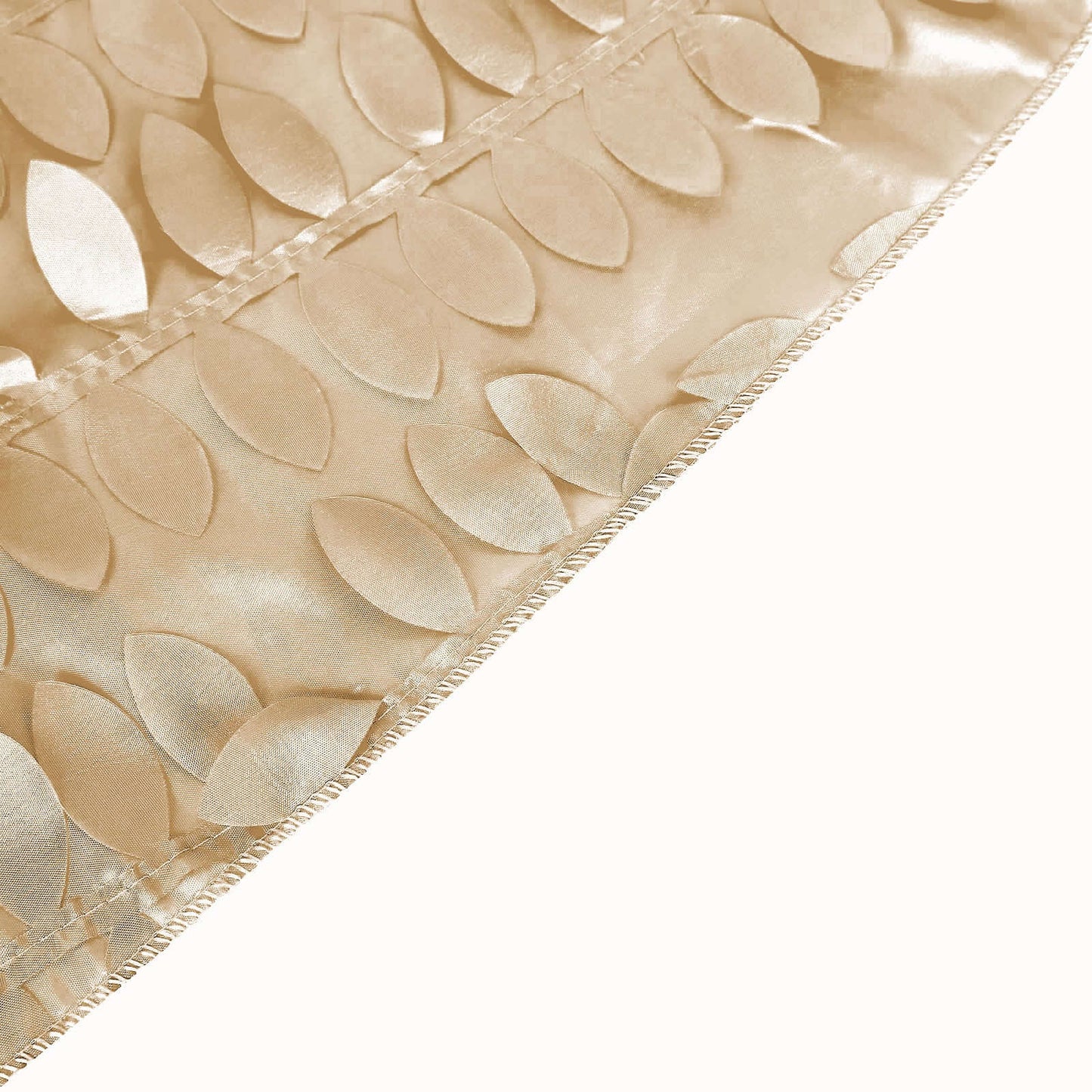 Taffeta 120" Round Tablecloth Champagne | 3D Leaf Petal Design Seamless Table Cover