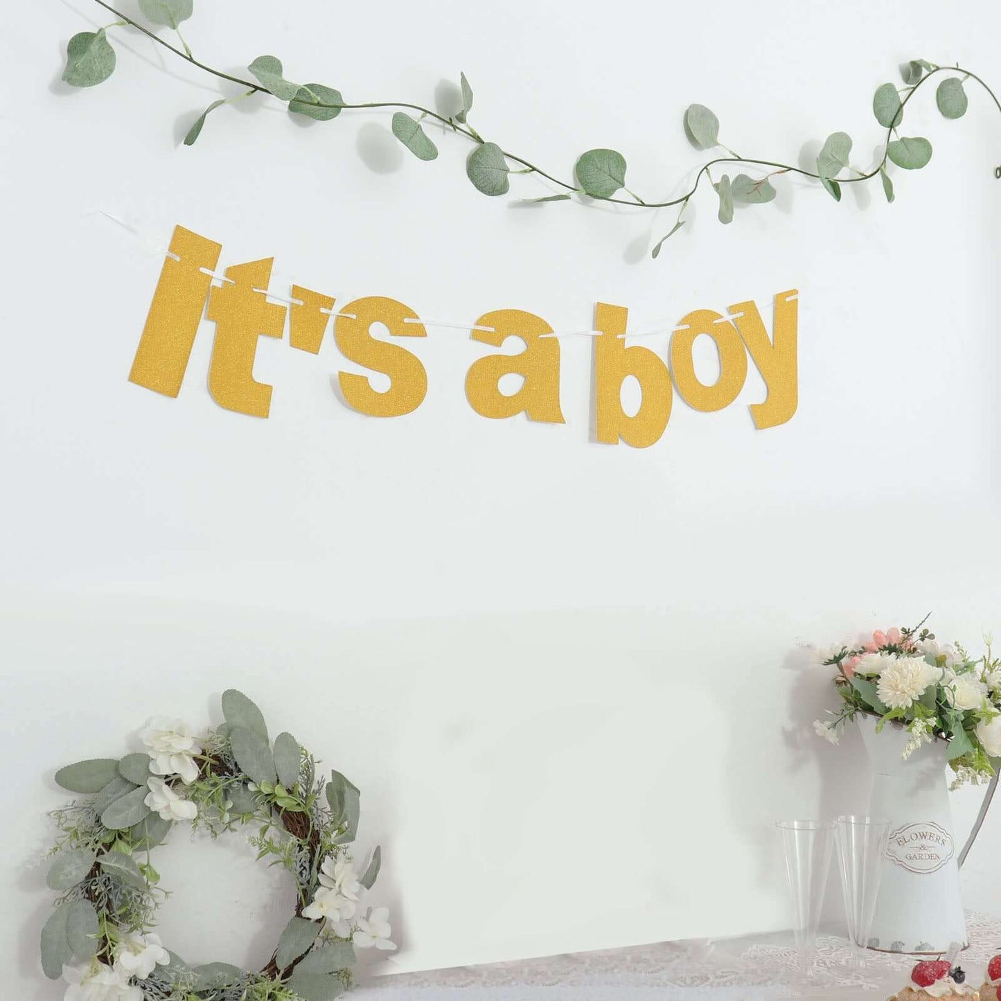 3ft Gold Glittered It's a Boy Paper Hanging Gender Reveal Garland Banner, Baby Shower Banner