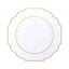 10-Pack Plastic Dinner Plates in White Baroque Design with Scalloped Gold Rim - Heavy Duty Disposable Party Plates for Events & Banquets 11"