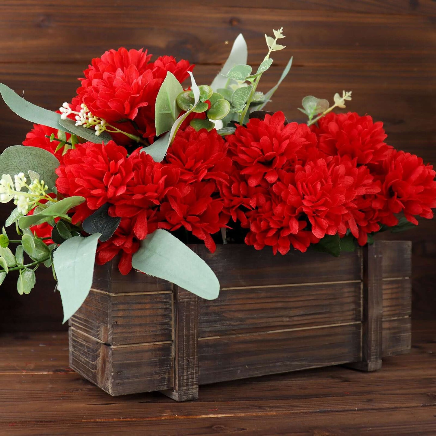 12 Bushes Red Artificial Silk Chrysanthemum Flower Bouquets