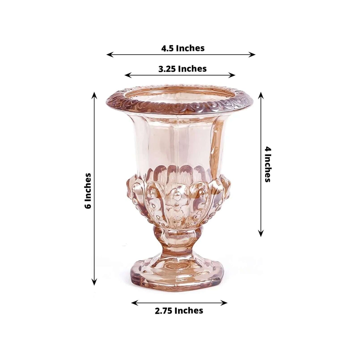 2-Pack Glass Mini Pedestal Flower Vases in Classic Roman Urn Style Amber Gold - Sophisticated Wedding Table Centerpieces 6"