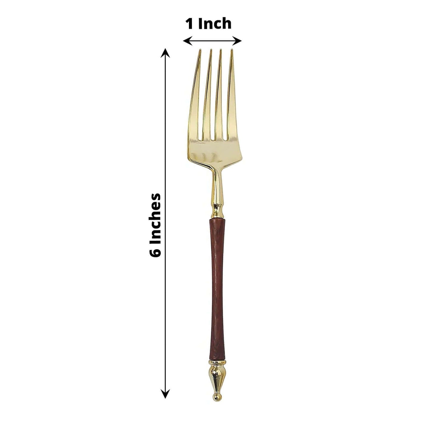 24-Pack Plastic Dessert Forks with Roman Column Handle Gold/Brown - European Style Disposable Utensils 6"
