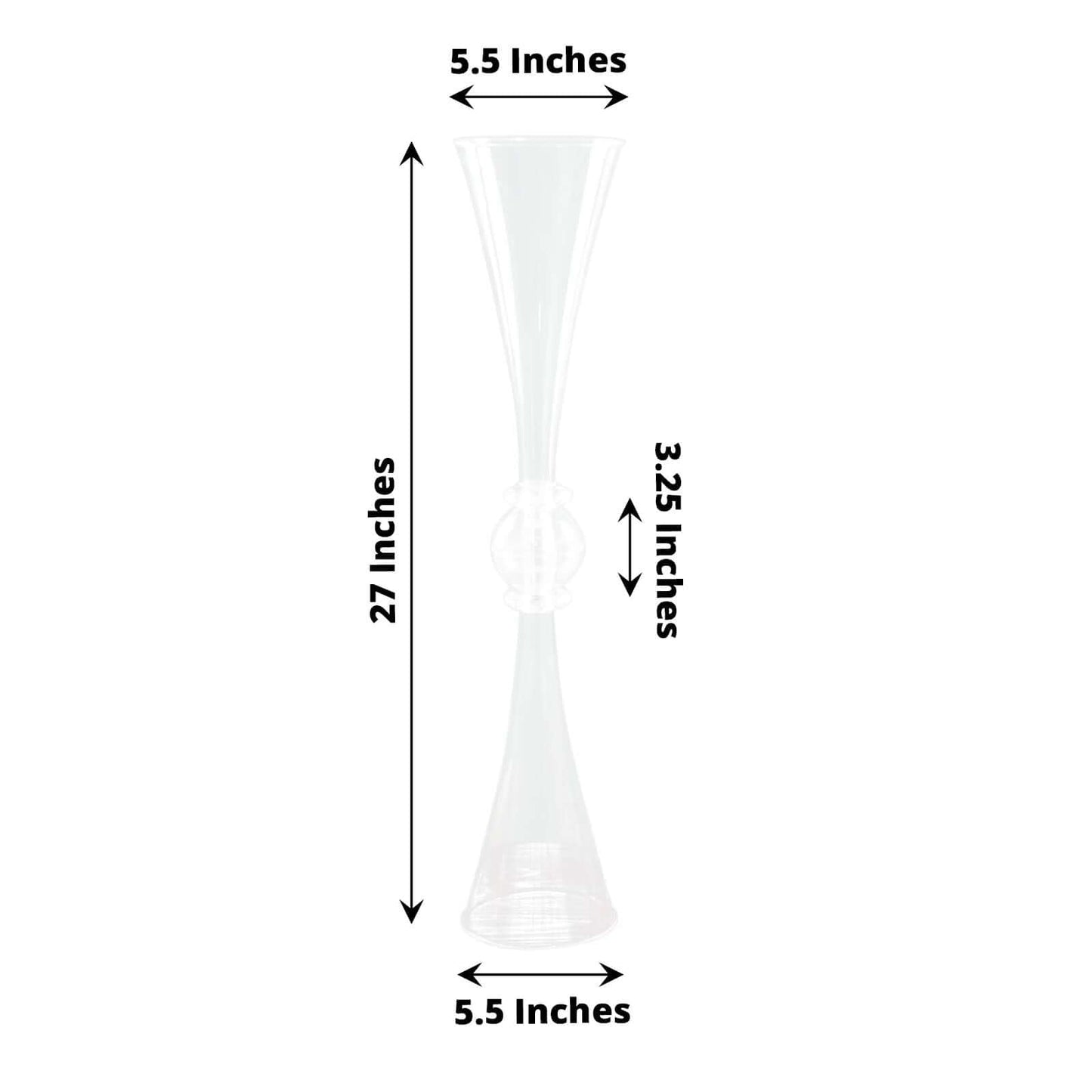 2-Pack Flower Vases Trumpet Design with Crystal Embellishments Clear - Reversible Plastic Centerpieces for Events 27"