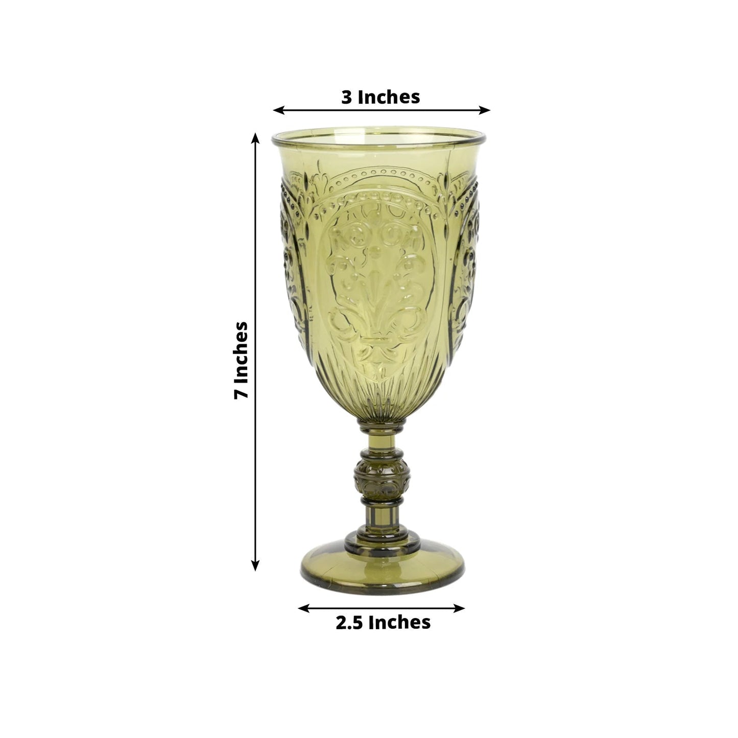 24-Pack Plastic Wine Glasses 10oz â€“ Transparent Dusty Sage Green Vintage Goblets with Retro Embossed Design, Elegant Drinkware - 7" Tall