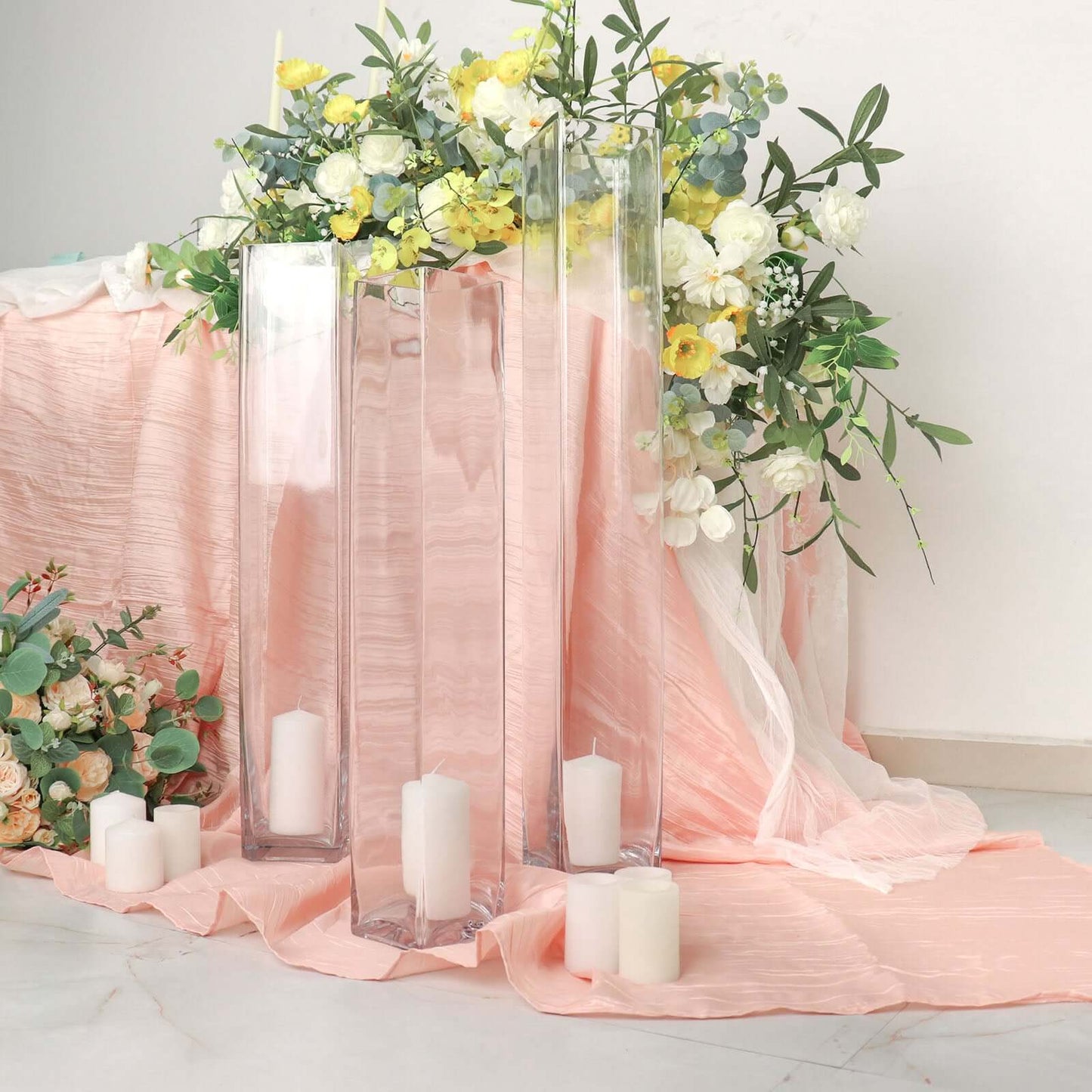 6-Pack Glass Cylinder Vases Square Clear - Durable Heavy Duty Floral Centerpieces for Weddings 24"