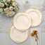10-Pack Plastic 8" Round Dessert Plates in Ivory with Gold Leaf Embossed Rim - Disposable Vintage Baroque Style Salad Plates