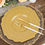 10-Pack Plastic Dessert Appetizer Plates in Gold Baroque Design with Scalloped Gold Rim - Heavy Duty Disposable Salad Plates 8"