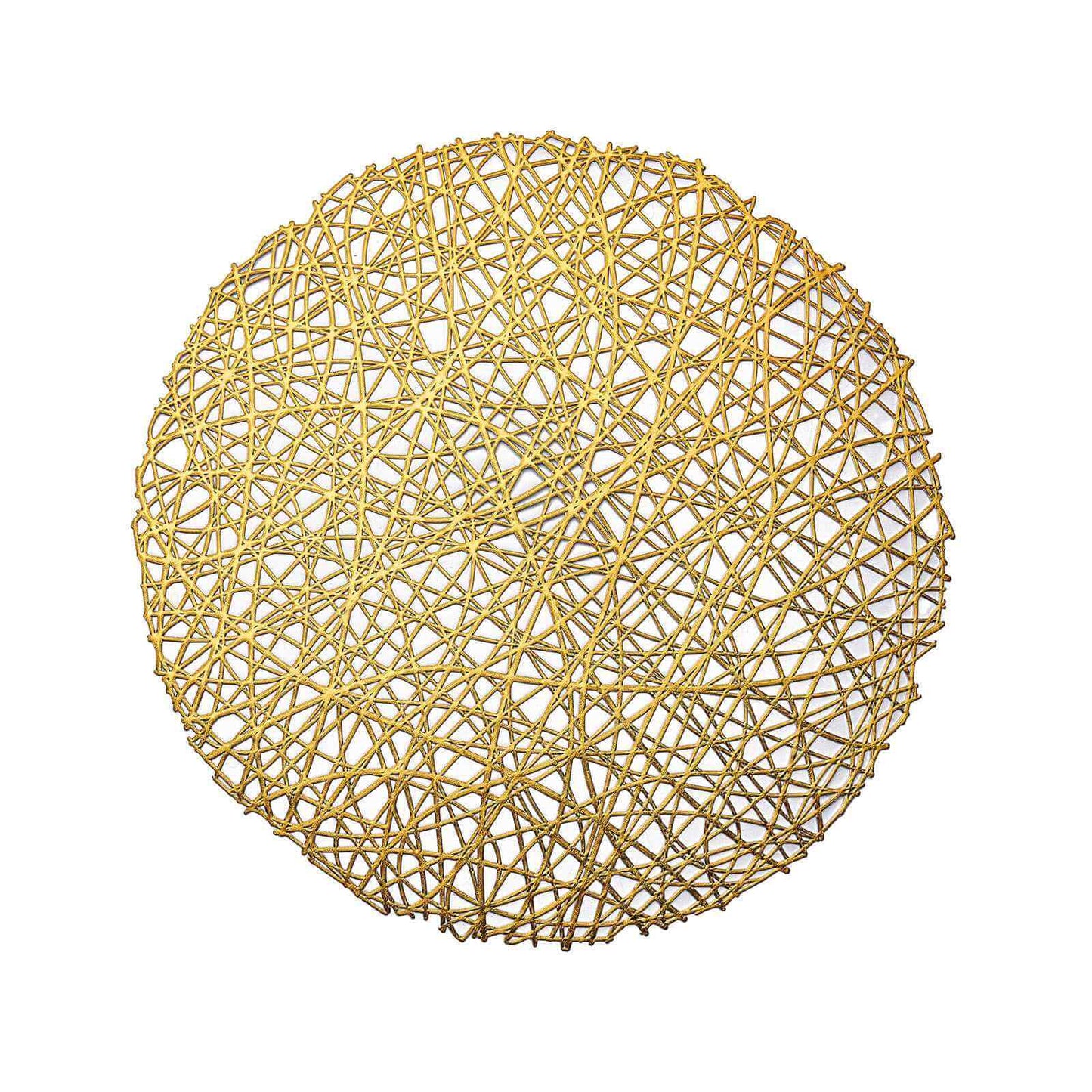 6-Pack Vinyl Placemats Gold Woven Design - Durable Non-Slip Round Table Mats for Dining 15"