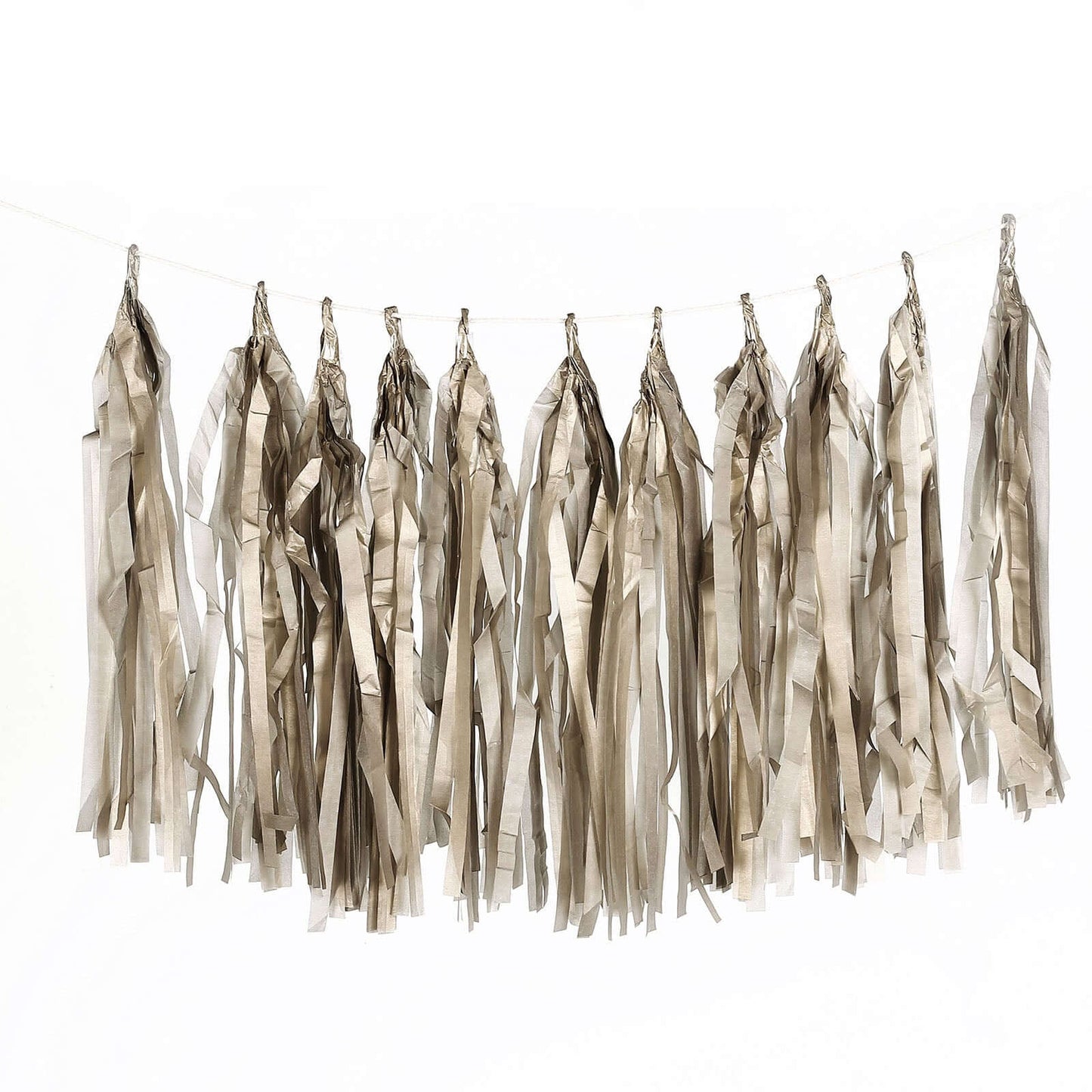 12 Pack Pre-Tied Antique Gold Paper Fringe Tassels With Garland String, Hanging Streamer Banner