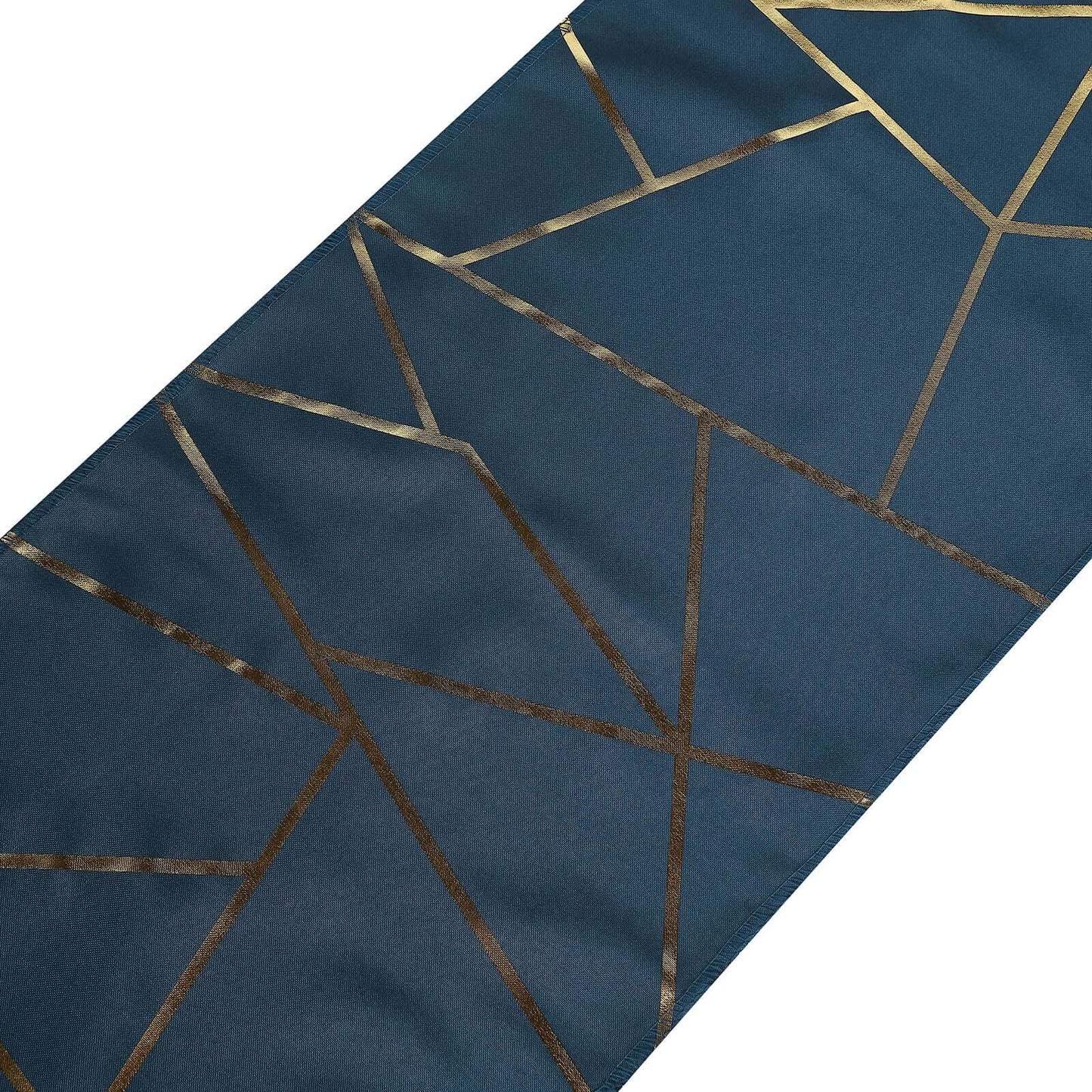 Polyester 9ft Table Runner Navy Blue with Gold Foil Modern Geometric Accent