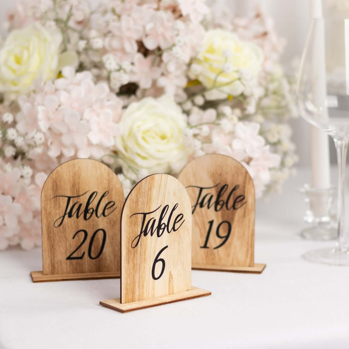 20-Pack 4.5" Wooden Arch Table Numbers, 1-20 Natural Rustic Table Number Placecard - Perfect for Wedding and Event Tables