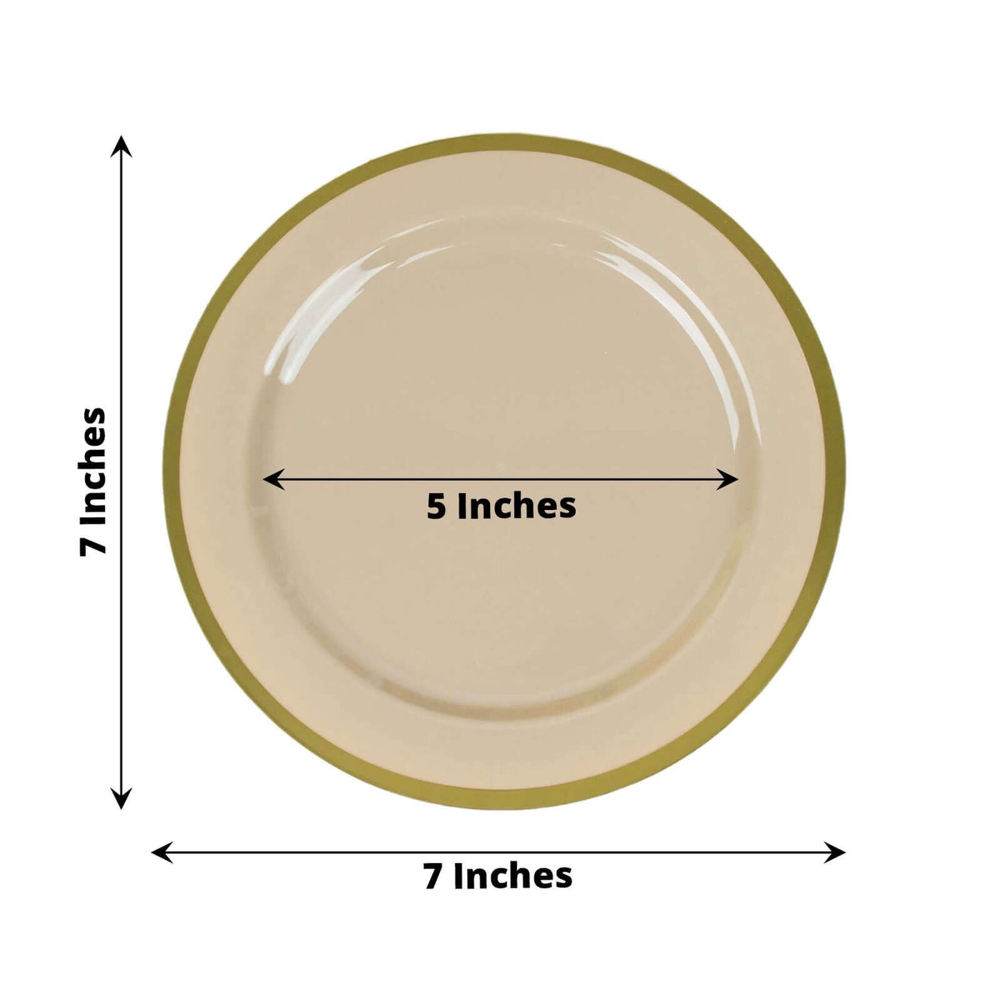 10-Pack Plastic 7" Round Appetizer Plates in Taupe with Gold Rim - Sleek Disposable Salad Plates for Banquets & Special Occasions