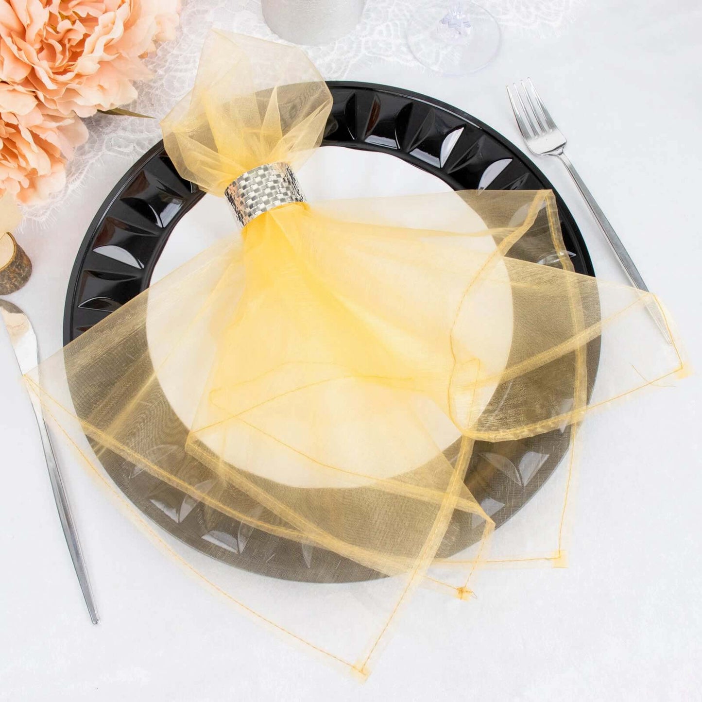 10 Pack Organza 23"x23" Napkins Gold - Exquisite Sheer Cloth Napkins for Formal & Casual Events