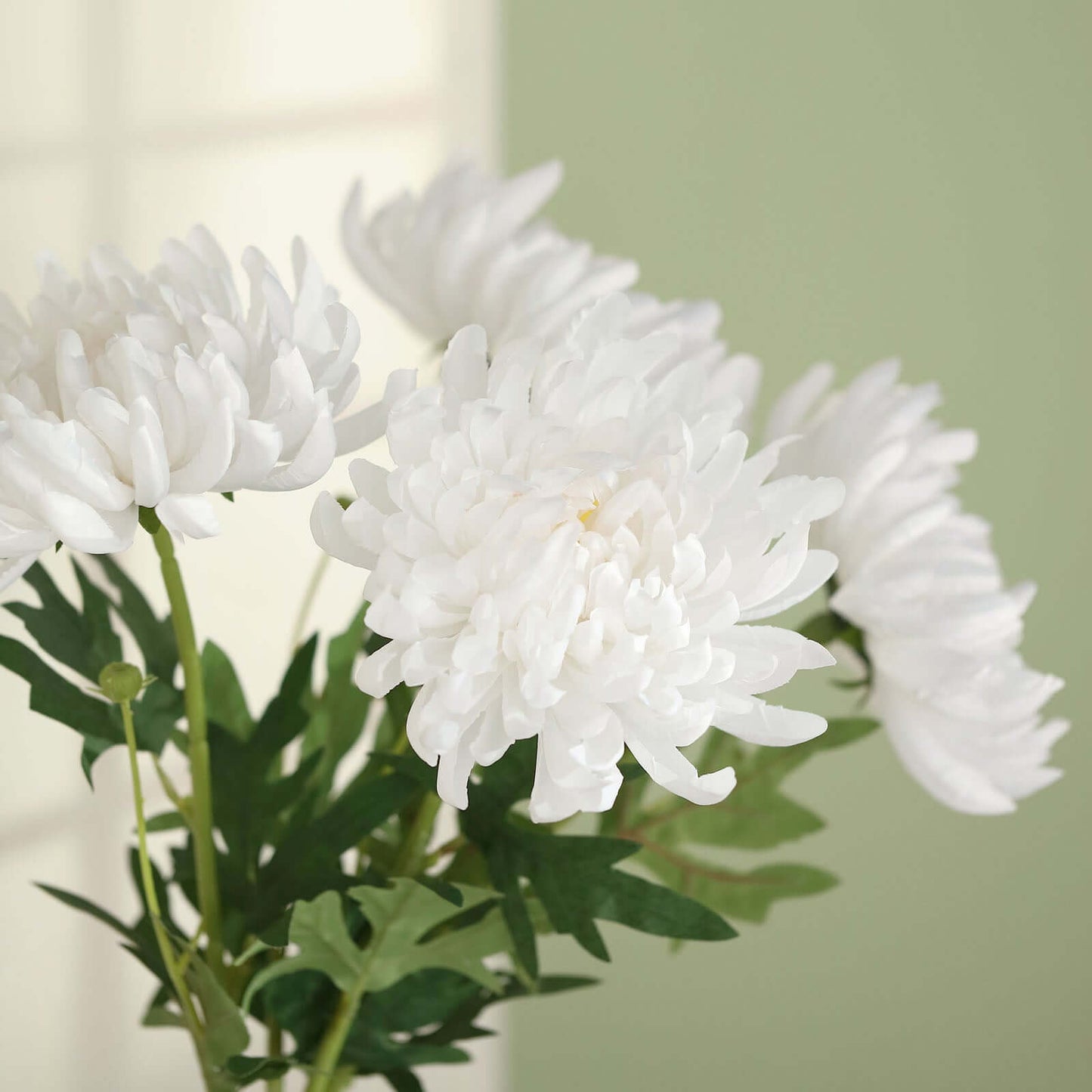 3 Stems White 27" Artificial Silk Chrysanthemum Bouquet Flowers, Large Faux Mum Branches