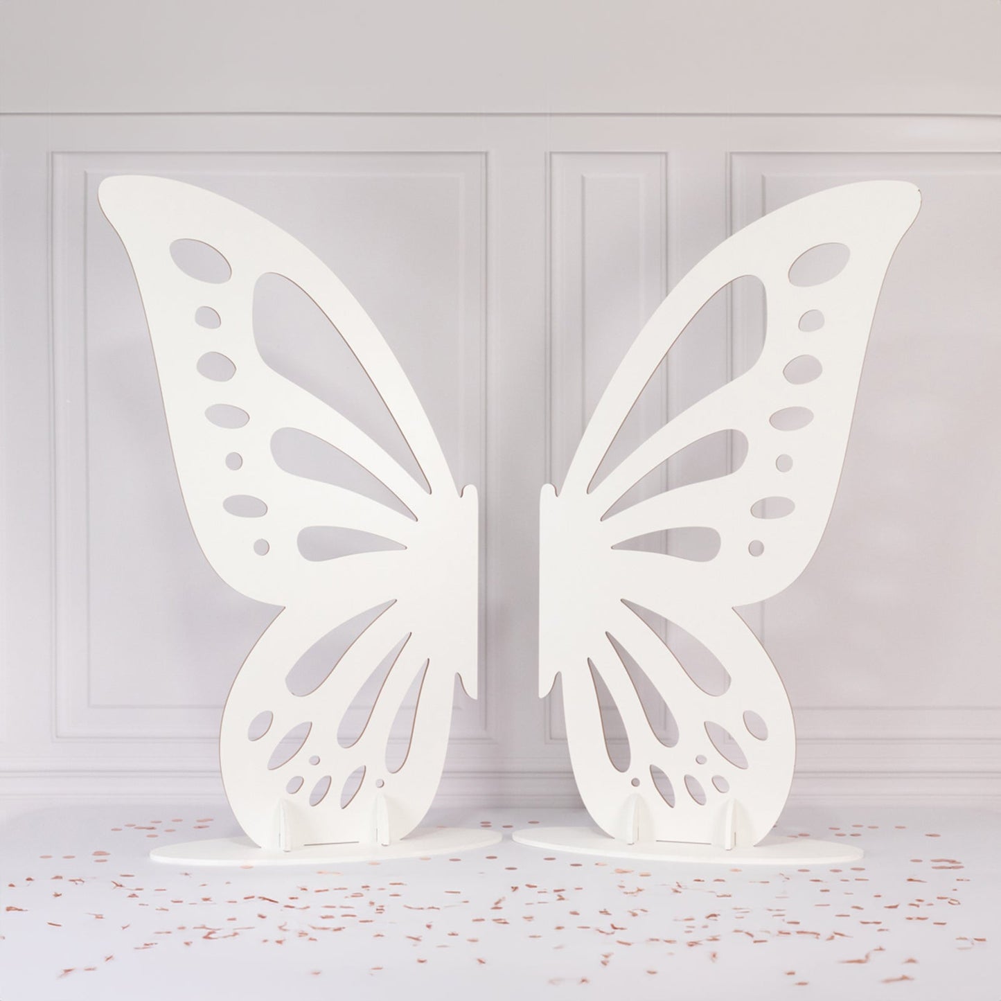 Freestanding Wooden Butterfly Wings Backdrop, Large Butterfly Cut-Out Stand Photo Prop - White, 4.5ftx3.5ft
