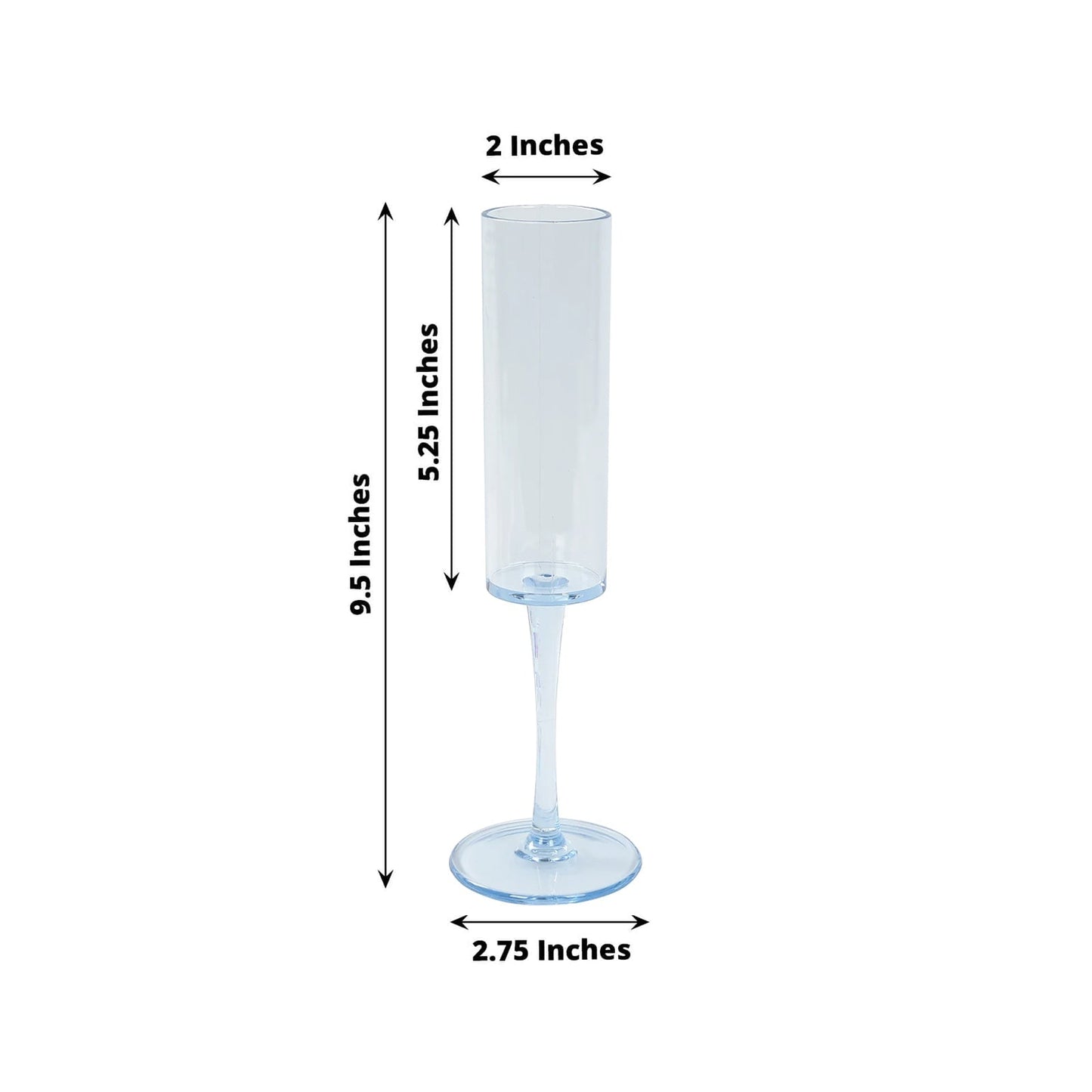 6-Pack Plastic Wine Mimosa Goblets Transparent Dusty Blue Cylindrical Shape - Reusable Champagne Flute Glasses 9.5" Tall 6oz