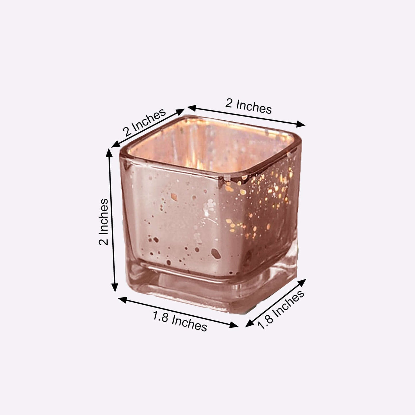 12-Pack Mercury Glass Candle Holders Rose Gold with Speckled Design - Square Votive Tealight Holders 2"