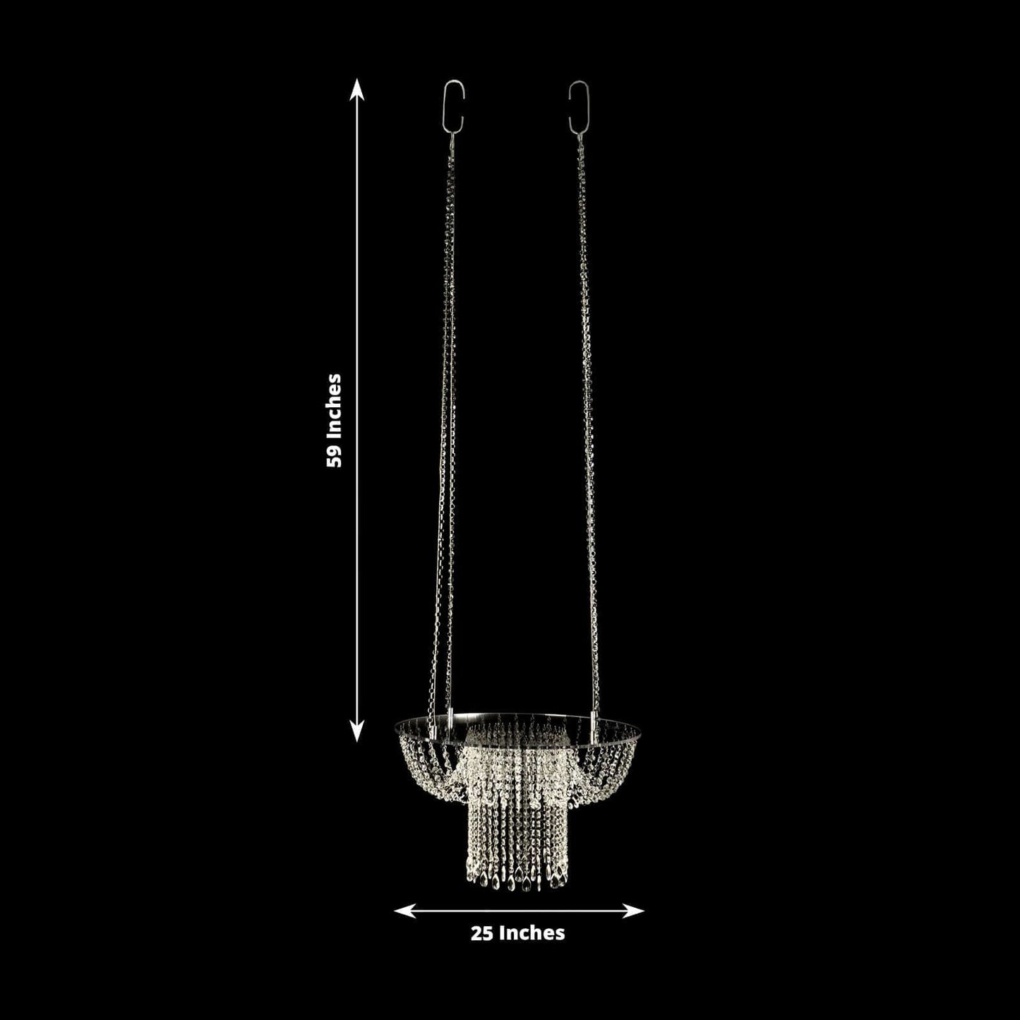Acrylic Hanging Chandelier Cake Stand with Crystal Drapes - Suspended Round Wedding Cake Swing with 5ft Steel Wire Chains 25"