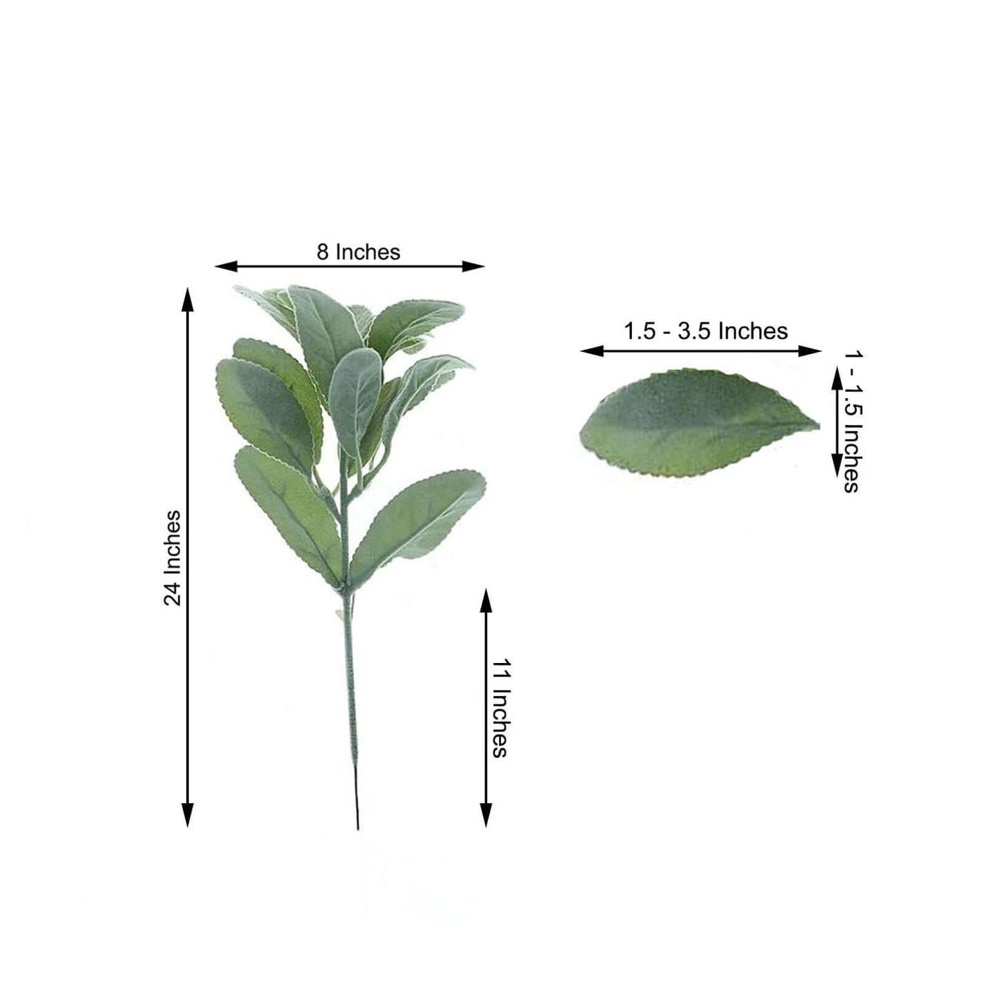 2 Stems 24" Tall Frosted Green Artificial Lambs Ear Leaf Indoor Plant