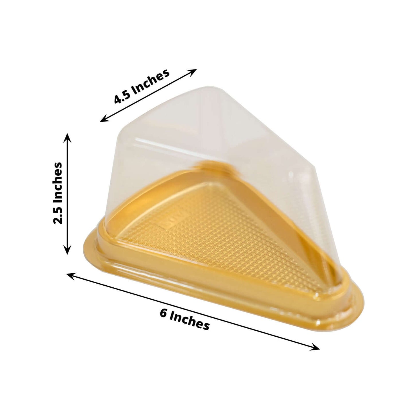 50-Pack Plastic Cake Slice Favor Containers Gold/Clear - Chic Individual Cheesecake Pie Party Favor Boxes with Lid for Events & Catering 6"x4.5"x2.5"