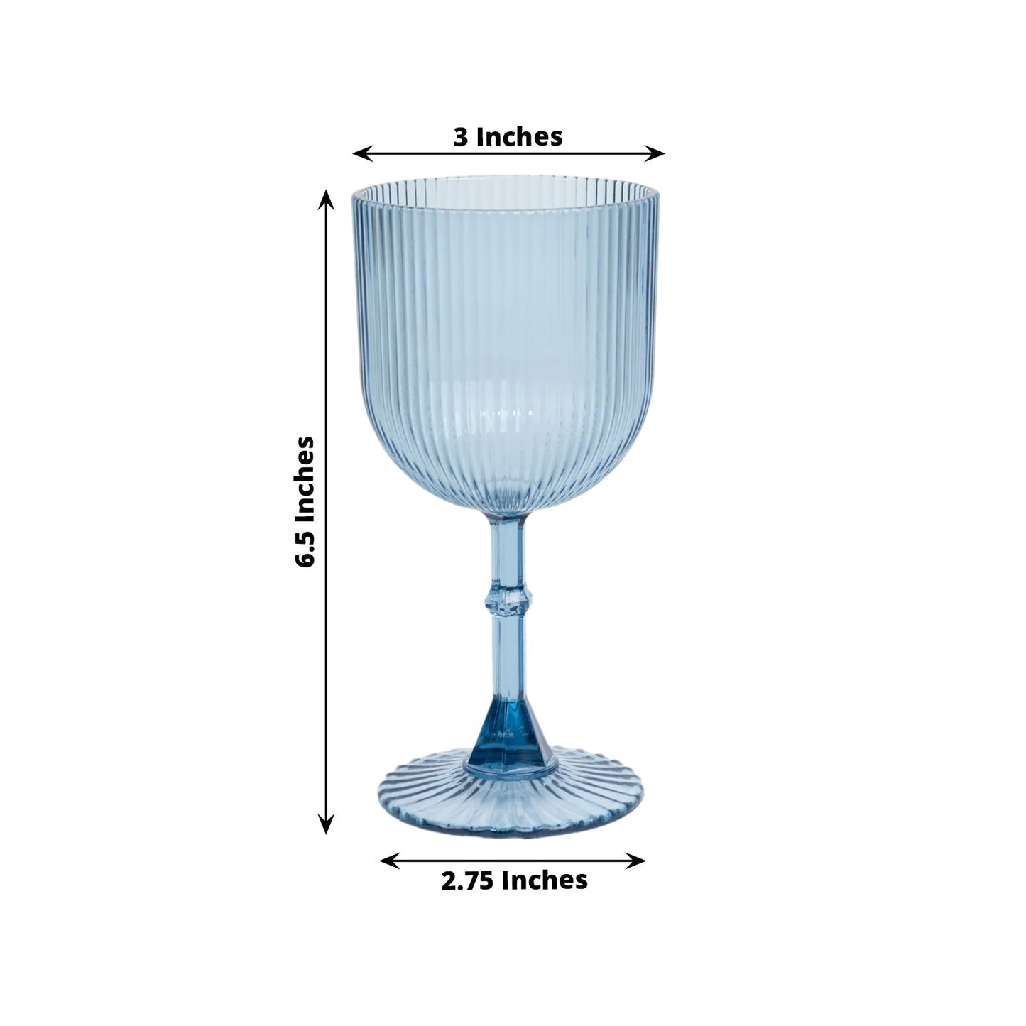 12-Pack Plastic Goblets Dusty Blue Vintage Ribbed Pattern - Reusable Shatterproof Glassware 9oz