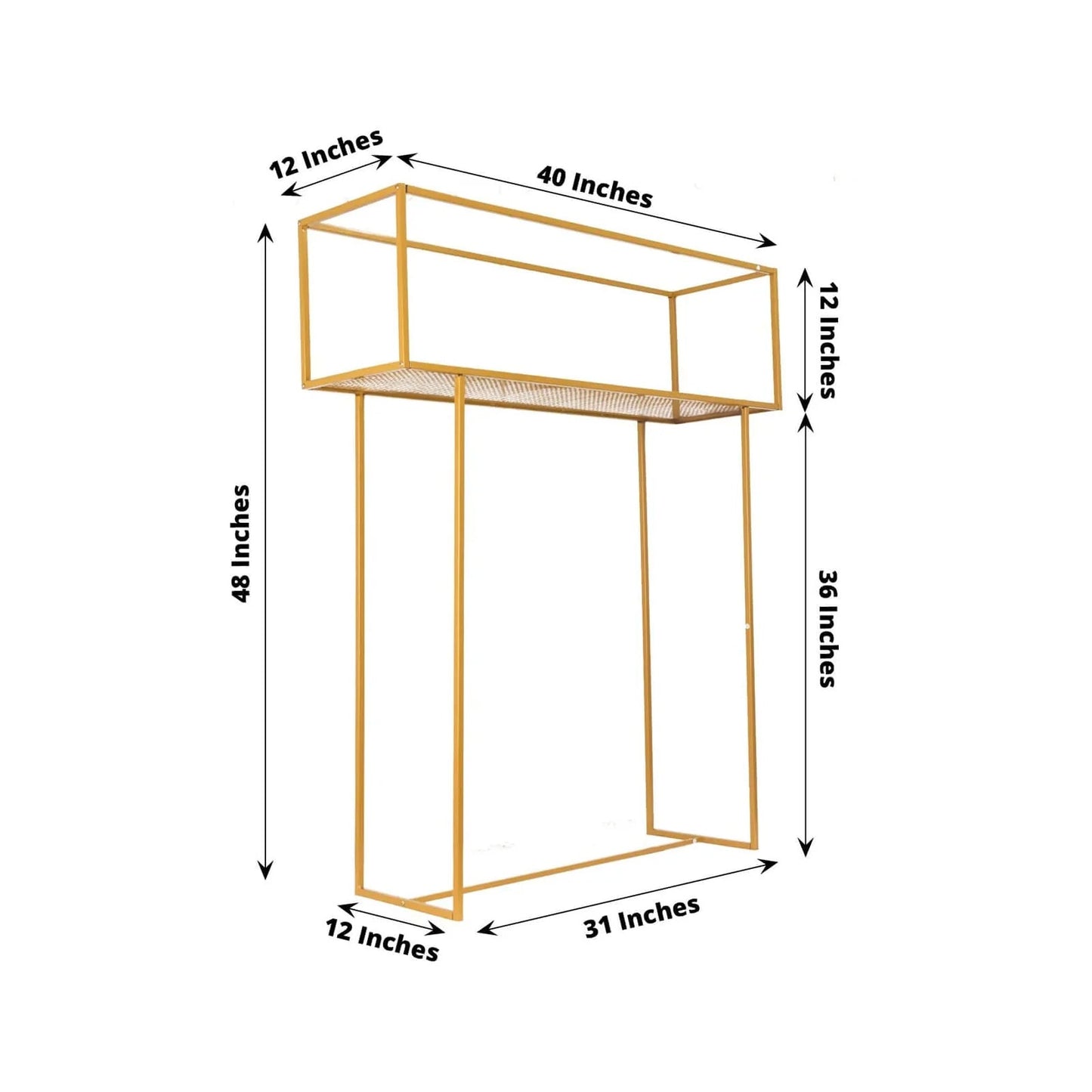 Floral Display Rack Heavy Duty Design Metal Gold - Rectangular Tall Centerpiece Stand 48"